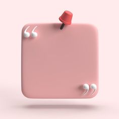 a pink square object with earbuds on it's sides and a red button in the middle