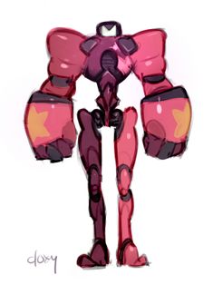 a drawing of a pink robot standing in front of a white background