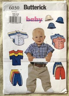 an infant's shirt, pants and hat is shown in this sewing pattern for the baby