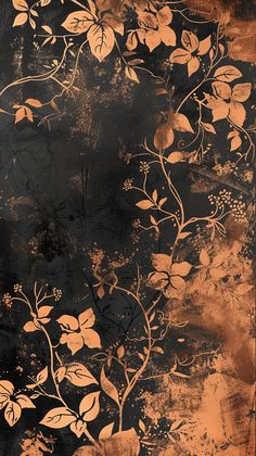 an abstract painting with gold leaves and vines