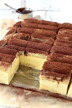 a cake that has been cut into squares