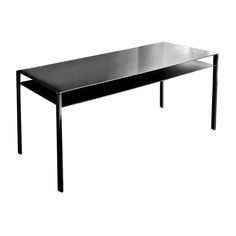 a black table on a white background with no one around it or the table is empty