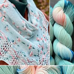 three different pictures of yarns with flowers on them