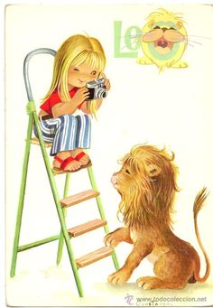 Bonita postal: Horoscopo: Leo. Edita C y Z. nº 7462/31-D. Editada en 1973. Dibujo Constanza - Foto 1 Children Sketch, Sarah Kay, Vintage Postcard, Big Eyes, Children Illustration, Vintage Postcards, Animals Beautiful