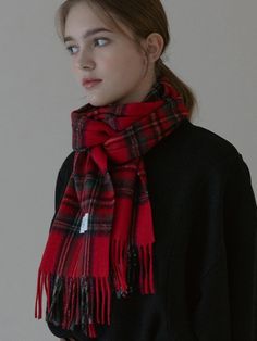 TATIANA's goal is to create designs that the public can relate to and enjoy through a process of reinterpreting trends.- Soft touch 100% lambs wool used - Vintage check pattern point long length scarf- Brand's logo label is added- Great to wear during winter Red Plaid Scarf Outfit, Classic Red Scarves For Winter, Plaid Scarf Outfit, Red Scarf Outfit, Red Wool Scarves For Winter, Red Winter Scarf, Red Scarf Winter, Traditional Red Winter Scarves, Elegant Red Square Scarf