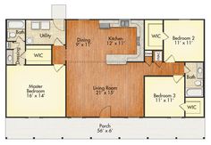 the floor plan for a two bedroom apartment with an attached kitchen and living room area