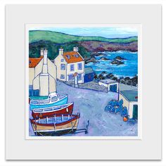 a print of the fishing boats and cottages in St Abbs Harbour.