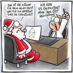 a cartoon depicting santa claus sitting at his desk with an envelope in front of him