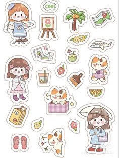 some stickers that are in the shape of children's pictures and animals on them