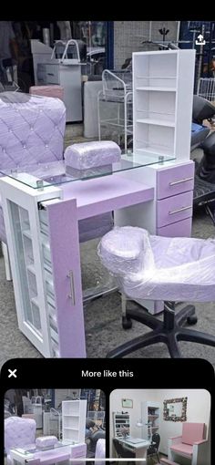 the furniture is being displayed for sale at the store and it looks like they have been painted purple