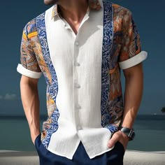 Season:Summer,Spring; Fabric:Polyester,Linen; Sleeve Length:Short Sleeves; Look After Me:Washable,Hand wash,Machine wash; Gender:Men's; Style:Soft,Fashion,Designer,Casual,Breathable; Tops Type:Linen Shirt,Shirt; Occasion:Outdoor,Going out,Casual,Street; Age Group:Adults'; Fit Type:Regular Fit; Pattern:Graphic Prints,Tribal,Floral; Design:Print; Neckline:Turndown; Front page:FF; Listing Date:05/25/2023; Bust:; Length:; Shoulder Width:; Fit US Size:; Fit UK Size:; Fit EU Size:; Sleeve Length: Mens Printed Shirts, Camping Bbq, Graduation Outfits, Resort Shirt, Smart Casual Style, Linen Fashion, Linen Shirt Men, Casual Summer Shorts, Cardigan Shirt