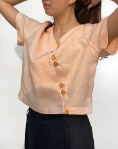 Womens Blouses, Wooden Buttons, Summer Design, Style And Grace, Linen Top, Natural Linen, Natural Dyes, Blush Pink, Quality Fabric