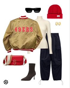 San Francisco 49ers Game Day Outfit, Niners Game Outfit Women, 49ers Game Day Outfit Women, Niners Game Outfit, 49ers Game Day Outfit, 49ers Outfit Women, Football Sunday Outfit, 49ers Game Day, Sports Mom Outfit