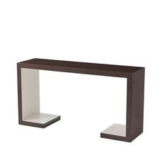 a white and brown table with an open shelf on it's side, against a white background