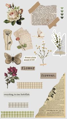 the collage is made up of many different things in it, including flowers and butterflies