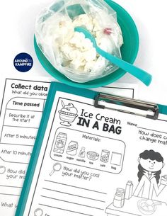 ice cream in a bag worksheet and clipboard for kids to learn how to use it