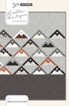 the mountain side quilt pattern is shown in grey and orange