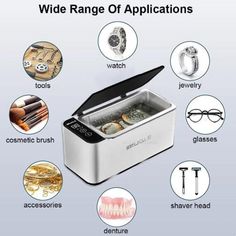 an advertisement for the wide range of applicaions with images of different types of jewelry and accessories