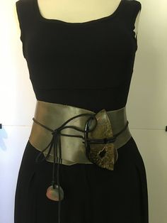 Handmade one-of-a-kind Obi wrap leather belt with artful acyclic buckle.  Can be worn on the waist or hip!  A beautiful piece for a day or night event!!  Gladly send measurements and more photos!  The olive green is pretty true in the photos!   Please inquire if you're in the market for narrower belts. Please check back as I'll be adding more items throughout the weekend & next two weeks!! Waist Wrap Belt, Aesthetic Belts, Large Belts, Unique Belts, Forest Pixie, Belt Collection, Belt Outfit, Handmade Belts, Suspender Belt