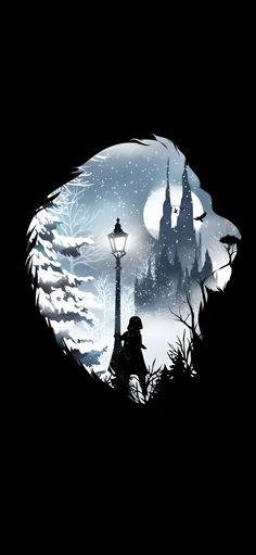 the silhouette of a person standing in front of a street light with a castle on it