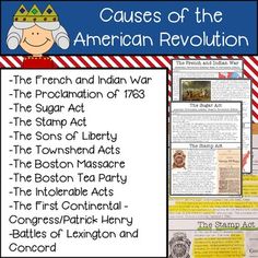 an american revolution poster with the words, cause of the american revolution and other articles