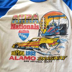 Vintage 1982 Drag Racing Long Sleeve Baseball Tshirt. Size Xl. The Knits Label. 50/50 Soft Cotton/Poly. American Hotrod Association. 1982 Nationals At Alamo Dragway, San Antonio, Tx. Some Barely Visible Marks, See Pictures. Haven't Seen Another One Like It. Let Me Know If You Have Any Questions! Vintage Baseball Shirt, Baseball Tshirt, Racing Design, Baseball Shirt, Vintage Baseball, San Antonio Tx, Baseball Shirts, Drag Racing, Knit Shirt