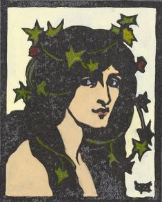 a painting of a woman with holly leaves on her head