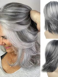 Layered Gray Wigs for White Women Short Silver Mixed Grey Wigs with Dark Roots Synthetic Hair Layered Bob Wigs Natural Looking 2024 - $20.99 Concert Theme, Pixie Cut With Highlights, Silver Wig, Gray Wigs, Grey Hair Wig, Light Ombre, Silver Wigs, Layered Wig, Grey Wig