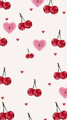 cherries and hearts on a white background for valentine's day wallpapers