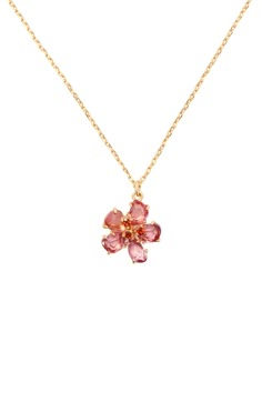 Complete your look with the dazzling style of this goldtone chain necklace complete with a shimmering flower pendant. 16" length; 3" extender; 1/2" pendant drop Lobster clasp closure Goldtone plate/glass Imported Hibiscus Flower Necklace, Cute Gold Jewelry, Necklaces Pink, New York Flower, Jewelry Cheap, Kate Spade Necklace, Real Flower Jewelry, Designer Necklace