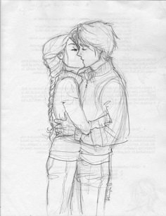 a pencil drawing of two people hugging each other with their arms around each other,