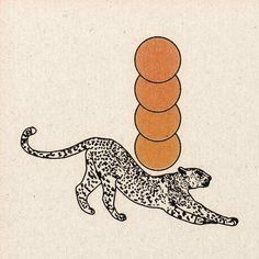 a drawing of a cheetah and three stacked eggs on it's back