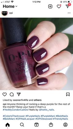 Opi Purple, Opi Swatches, Mail Colors, Opi Gel Nails, Pedi Ideas, Nails Opi, October Nails, Nail Shimmer, Fingernail Polish