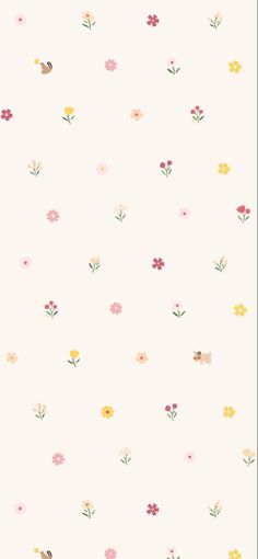 a wallpaper with small flowers and birds on the white background, in pastel colors