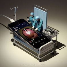 two doctors are performing surgery on an iphone