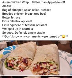 two pictures showing different types of wraps on a plate