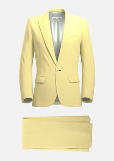 Liberty Light Yellow Linen Suit - SARTORO Summer Linen Business Suits, Fitted Linen Summer Suits, Summer Fitted Linen Suit, Semi-formal Summer Sets With Notch Lapel, Elegant Single Button Summer Blazer, Yellow Fitted Suit For Formal Occasions, Summer Linen Suit With Suit Collar, Slim Fit Summer Suits With Notch Lapel, Summer Slim Fit Suit With Notch Lapel