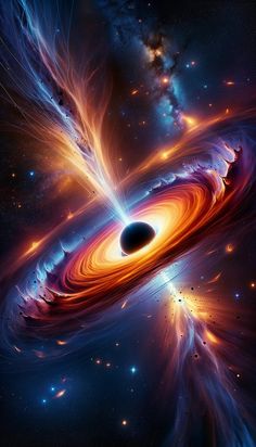 an artist's impression of a black hole in the sky with stars surrounding it