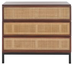 the three drawers are made from rattan and wood