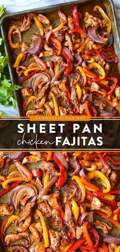 SHEET PAN CHICKEN FAJITAS Healthy Sheet Pan Chicken, Sheet Pan Chicken Fajitas, Easy Chicken Fajitas, Pan Chicken Fajitas, Sheet Pan Chicken, Sheet Pan Dinners Recipes, Mexican Dinner Recipes, Fajita Recipe