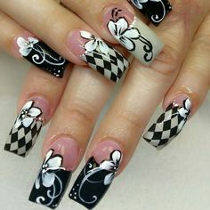 Straight Pimp Black Nail Designs With Butterflies, White Nail Designs, Pretty Nail Designs, Beautiful Nail Art, Classy Nails, Bling Nails