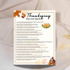 If you are hosting a Thanksgiving Party for Family or a Friendsgiving party, then this is such an awesome game for all ages to entertain your guests.  ⭐ Includes: - Thanksgiving Pass the Present Letter Size 💭 How to Use: 1. Instant download after purchasing 2. Print files out at home or professionally print 3. Have fun! Where's my file? Within minutes of your order and payment, an e-mail will be sent to the address you have associated with your Etsy account with a link for your download.   You Gift Exchange Passing Game, Pass The Present Game, Pass The Gift Game, Gift Exchange Game, Hosting Friendsgiving, Friendsgiving Games, Gift Exchange Games, Friendsgiving Party, Thanksgiving Party