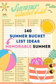 List of 140 Summer Bucket Ideas for families. Kids Summer Bucket List, Free Summer Activities, Ultimate Summer Bucket List, Kids Activities At Home, Summer Craft