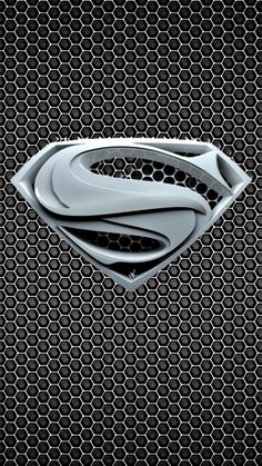 the superman logo is shown on a black background with silver circles and an interlocked pattern