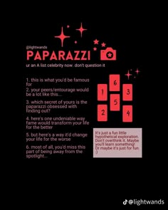 an advertisement for papaazzii, which is written in red and black on a black background