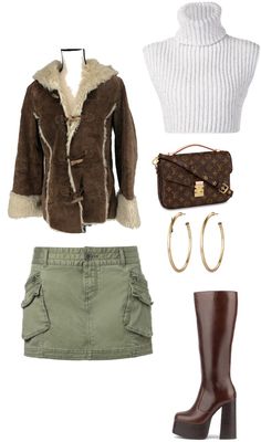 Platform boots green skirt loise vittion bag white turtleneck gold hoops White Turtleneck, Green Skirt, Gold Hoops, Platform Boots, White Bag, Night Out, Turtle Neck