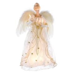 an angel figurine with lights on it