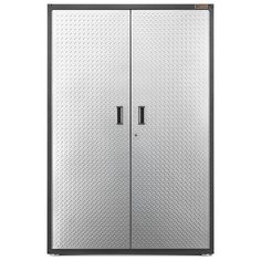 an aluminum steel double door with black handles