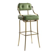 an upholstered metal bar stool with a green velvet seat and backrests