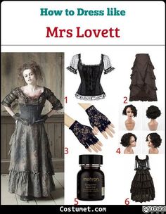 the instructions for how to dress like mrs lovett, including gloves and gloves